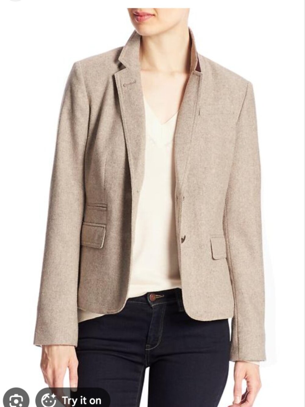 Banana Republic Size 6P Single Breasted wool preppy vintage Tweed Blazer Beige